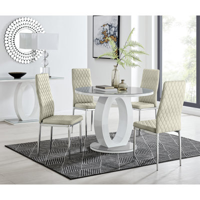 Scottsmoor Modern Halo 4 Seat Round Dining Table Set - Luxury Velvet Dining Chairs