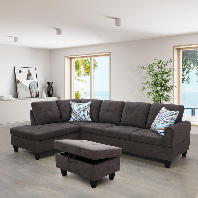 Canapé modulaire en tissu 3 pièces Fluffy, Gauche, Tissu brun