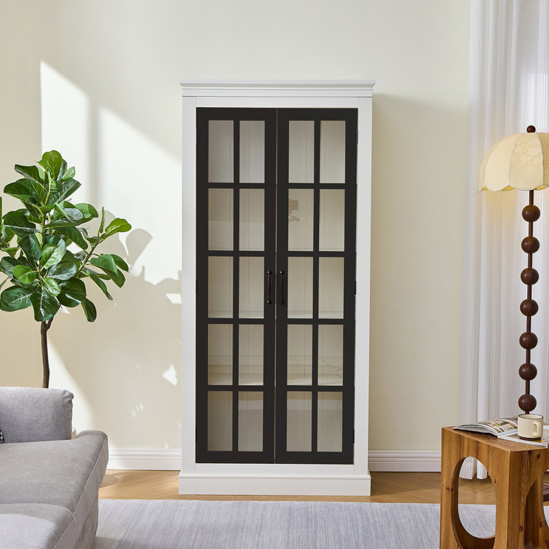 Tall Display Cabinet with Glass Doors and shelves, Black
