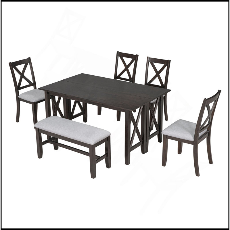 Ensemble de salle à manger 6 pièces en bois massif avec 4 chaises et banc pour la salle à manger, Espresso