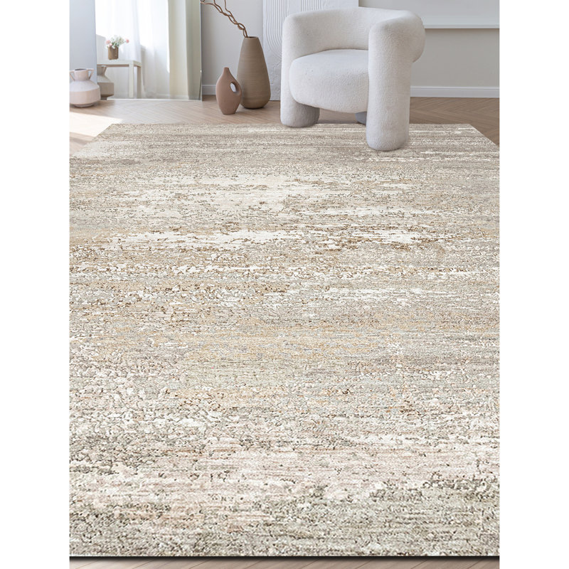 Hand Knotted Abstract Area Rug in Dark Beige/Cream, Rectangle 6' x 9'