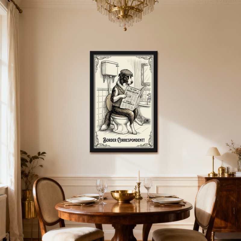 Bath & Laundry Dog lisant le journal sur la toilette, Toile tendue, Ne s’applique pas, H 18 po x l 12 po