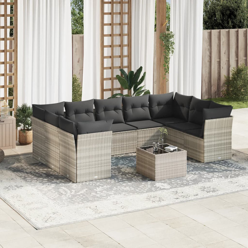  Ensemble de canapé de jardin en rotin de polyester gris clair avec de grands pieds réglables