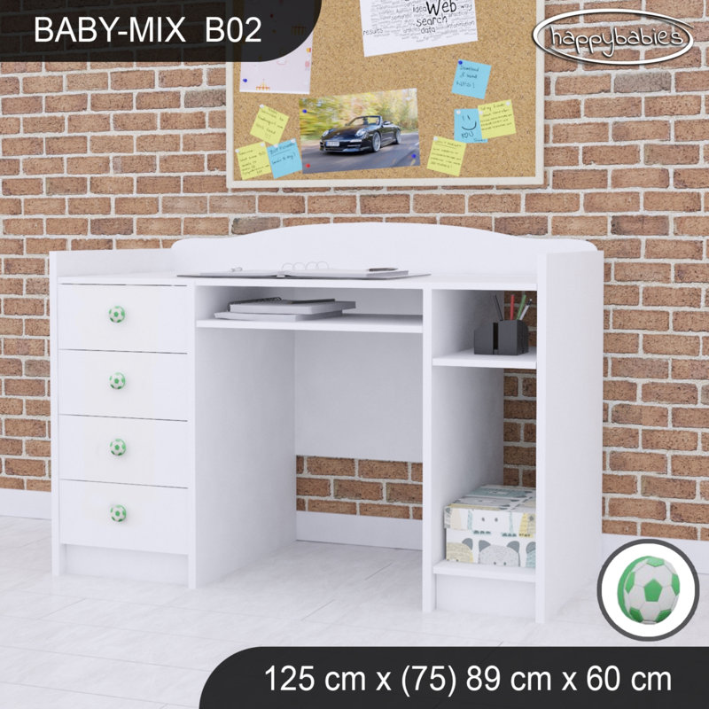 125cm Computer Desk, White/Green