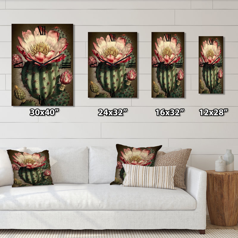 Fleur de cactus en fleur - Horloge murale moderne cactus, Petit