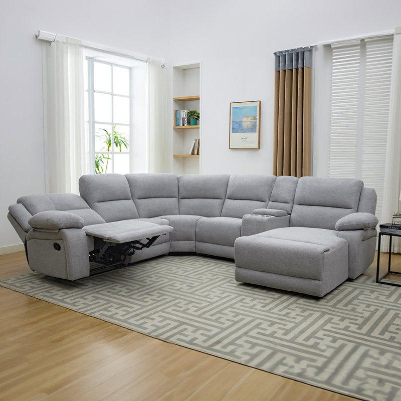 Resel 5 Seater Fabric Reclining Corner Sofa , Light Grey