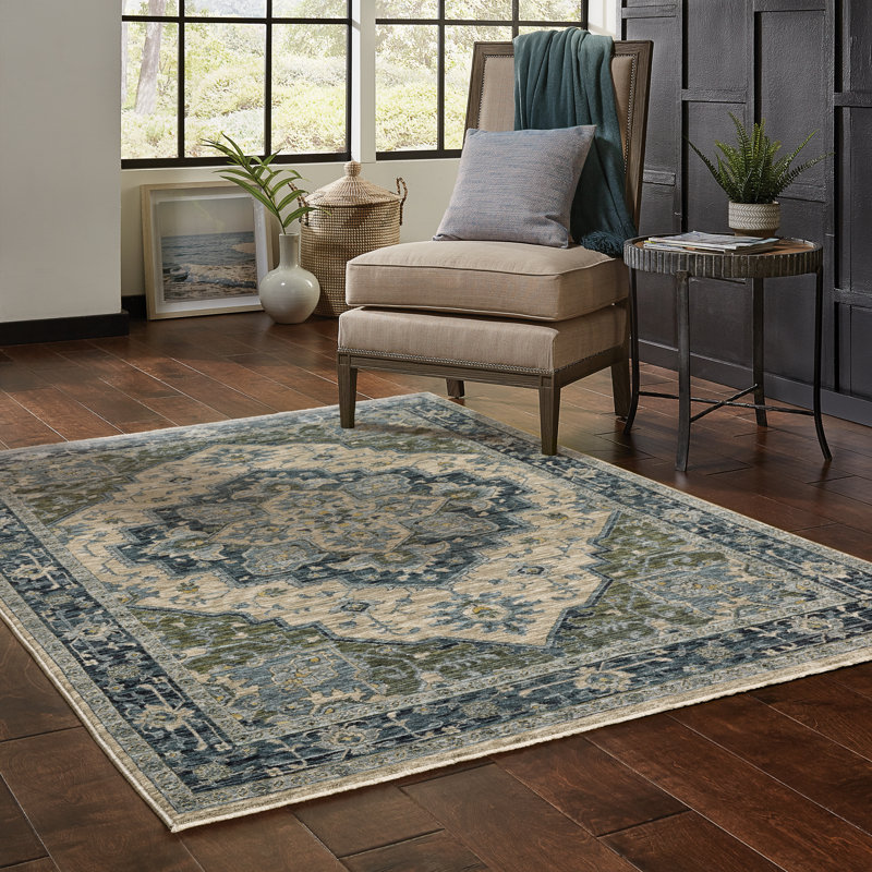 Tapis oriental bleu / vert Hovis, Rectangle 3 pi 3 po x 5 pi