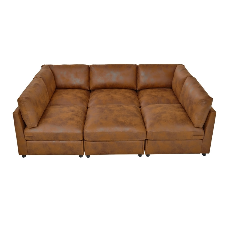 Canapé modulaire en similicuir, 33" H x 98" W x 126.5" D