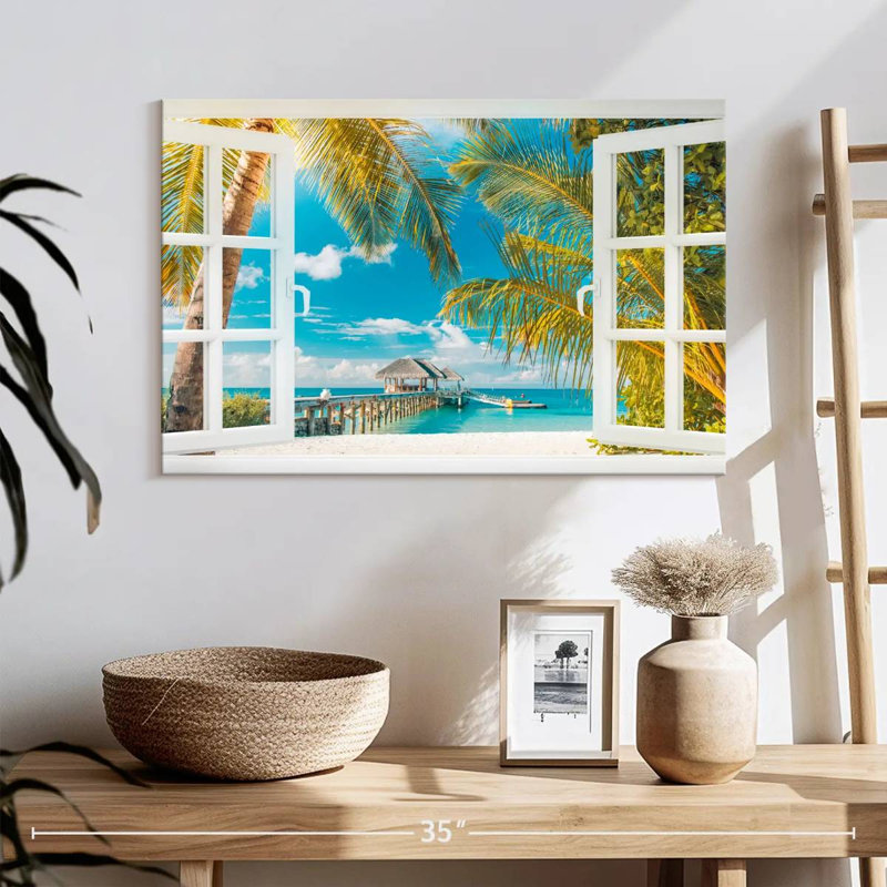 Faux fenêtre scène sur toile, H 24 po x l 16 po x P 1,25 po