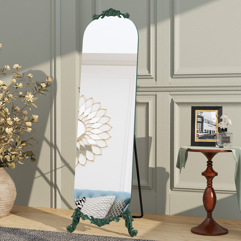 Miroir pleine grandeur sans cadre avec décoration sculptée, Vert