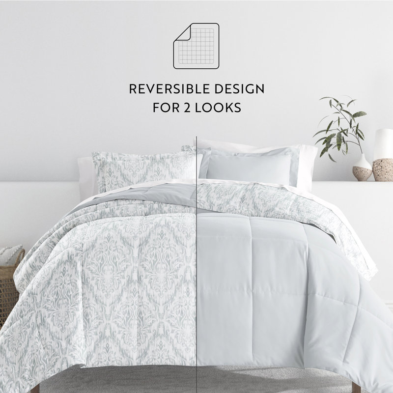 7-Piece Bedding Bundle - Pattern Comforter and Sheet Set, King Comforter + 1 Additional Piece, Blue Damask
