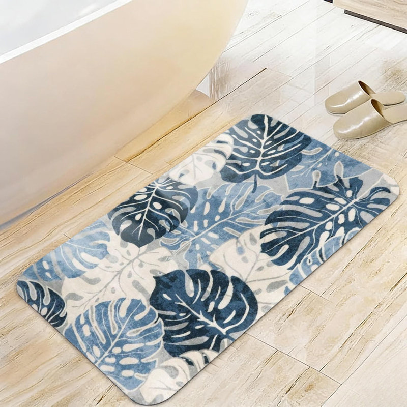 Tapis bleu pour salle de bain 20 "x 32" antidérapant pour salle de bain et chambre à coucher, tapis de décor tropical moderne