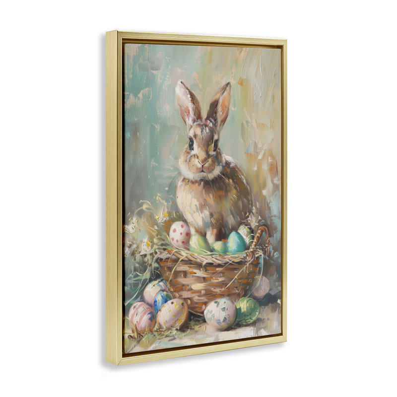 Cadre flottant printemps panier de lapin, design par LSR Design Studio, H 25 po x l 17 po, Cadre flottant métallique doré