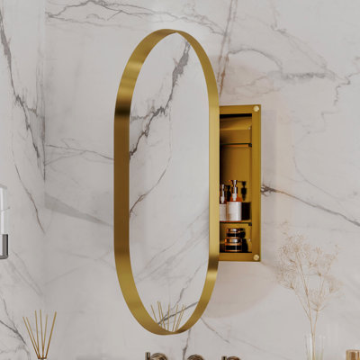 20x34” Matte Gold Oval Medicine Cabinet