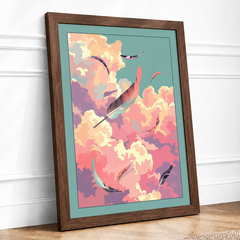 Birds Through Clouds Modern - Print, A2 - 59.4 x 42.0 cm, Walnut