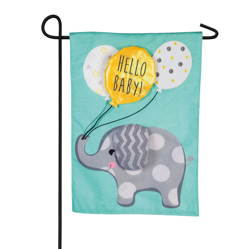 Lin d’éléphant 2 côtés 18 x 13 po hello baby éléphant drapeau de jardin