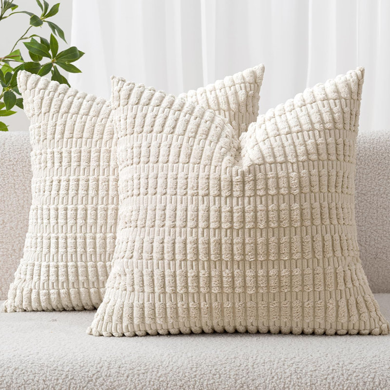 Striped Square Cushion Cover, Cream White