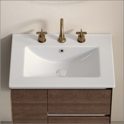 Bathroom Vessel Sink, Ceramic Bathroom Vanity Sink Top No Drain Convenient for Storing Personal Items-3 holes