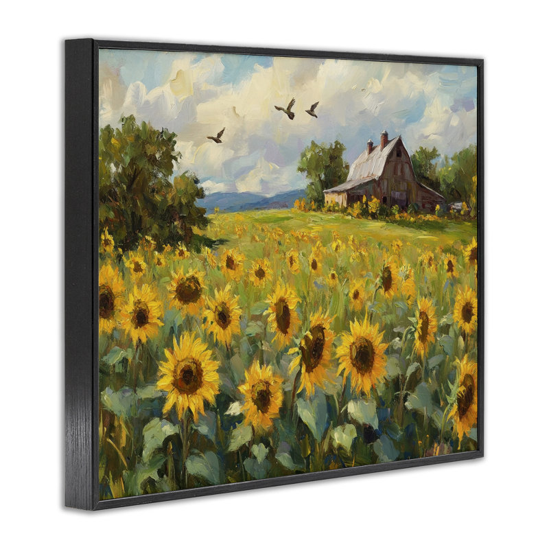 Giclée encadrée champ de tournesol, design par Petal Prints Design, H 11 po x l 14 po, Giclée encadrée noir minuit