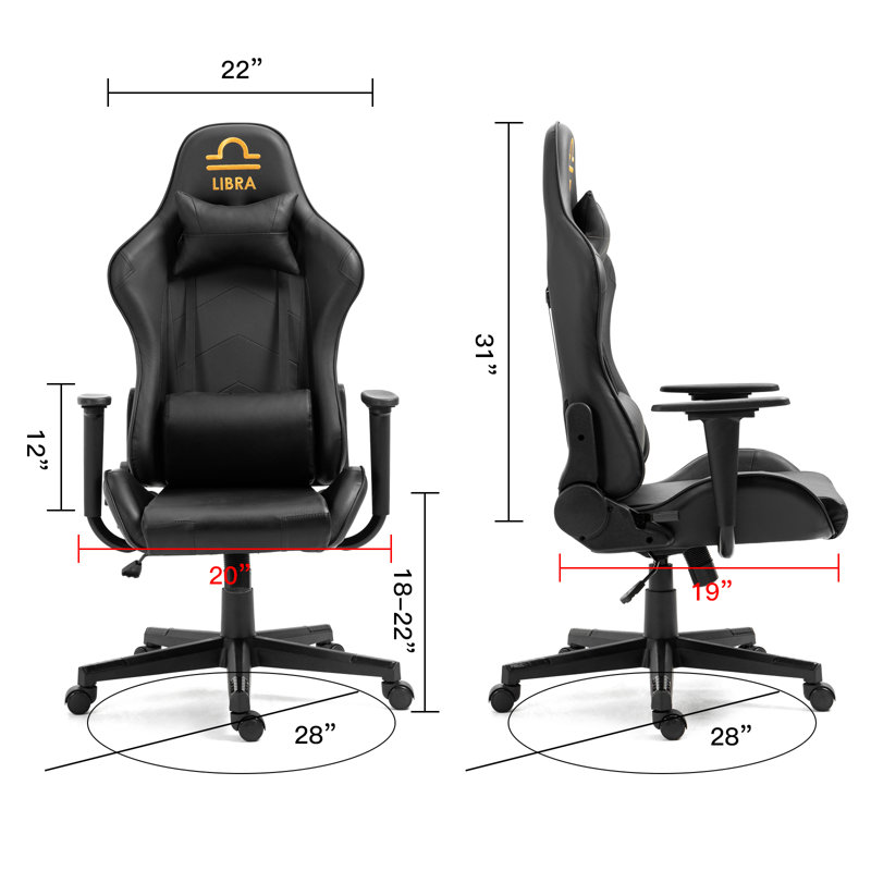 Inbox Zero Gaming Chair With Zodiac Star Sign Poker Crown Adjustable Reclining Ergonomic Swiveling PC & Racing Game Chair in Black