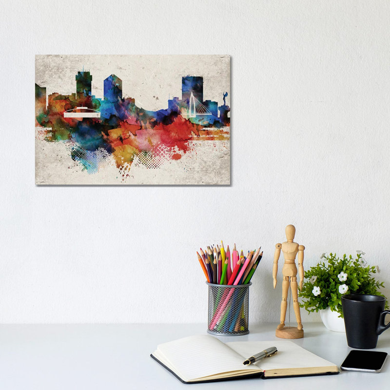 Wichita Abstract Skyline by WallDecorAddict - Wrapped Canvas Print, 20.32cm H x 30.48cm W x 1.91cm D
