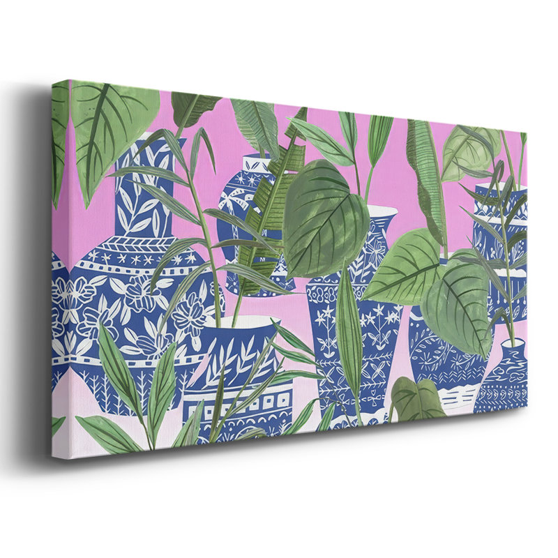 Indigo Palms II - Toile tendue avec châssis encadré - Prêt à être accroché, H 17 po x l 33 po, Doré
