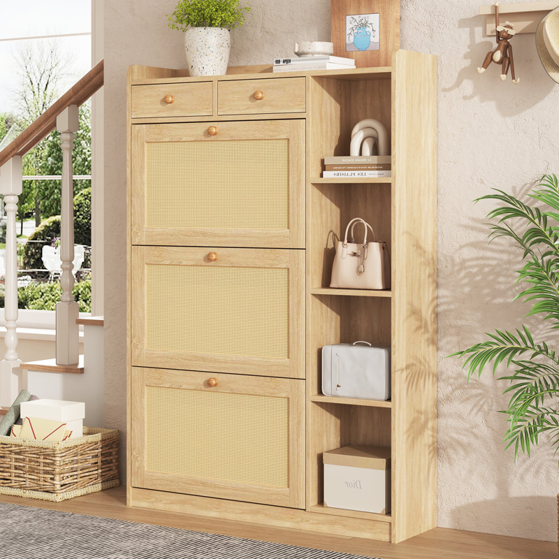 18 Pair Shoe Storage Cabinet, Natural
