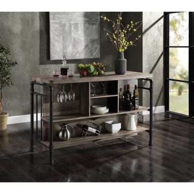 Table à hauteur de comptoir avec placage de papier, base en bois de chêne gris