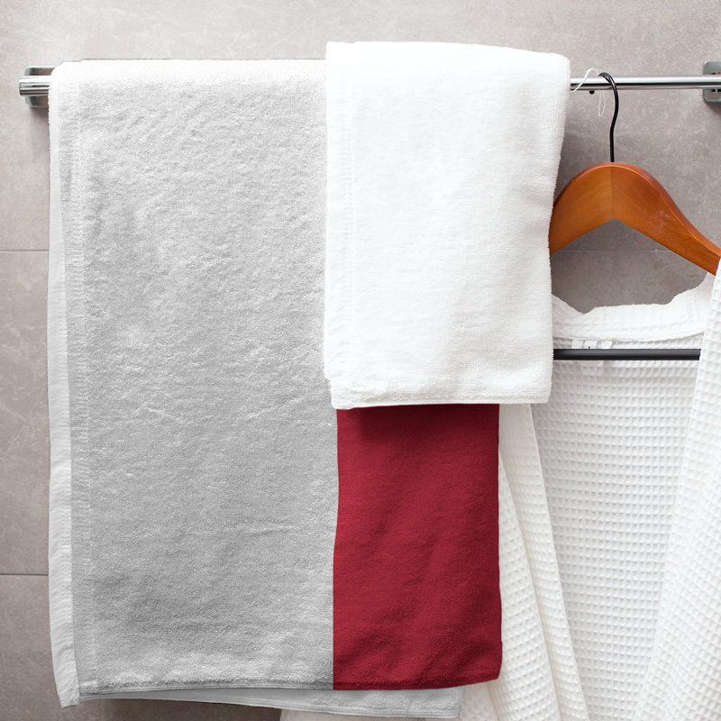 Lightweight Bath Towel, White/Red/White, Poly/Cotton