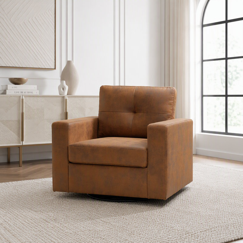 Fauteuil pivotant à 360 degrés avec dossier rembourré, Tissu brun clair