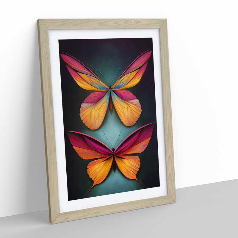 Colourful Butterflies No.2 1 Piece Single Picture Frame Painting, 46cm H x 34cm W x 2cm D, Oak Framed