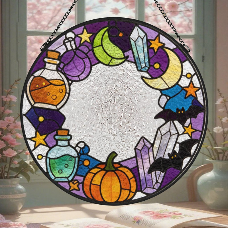 Guirlande d'Halloween avec vitrail pour fenêtre, 7,8 x 7,8 po (20 x 20 cm)