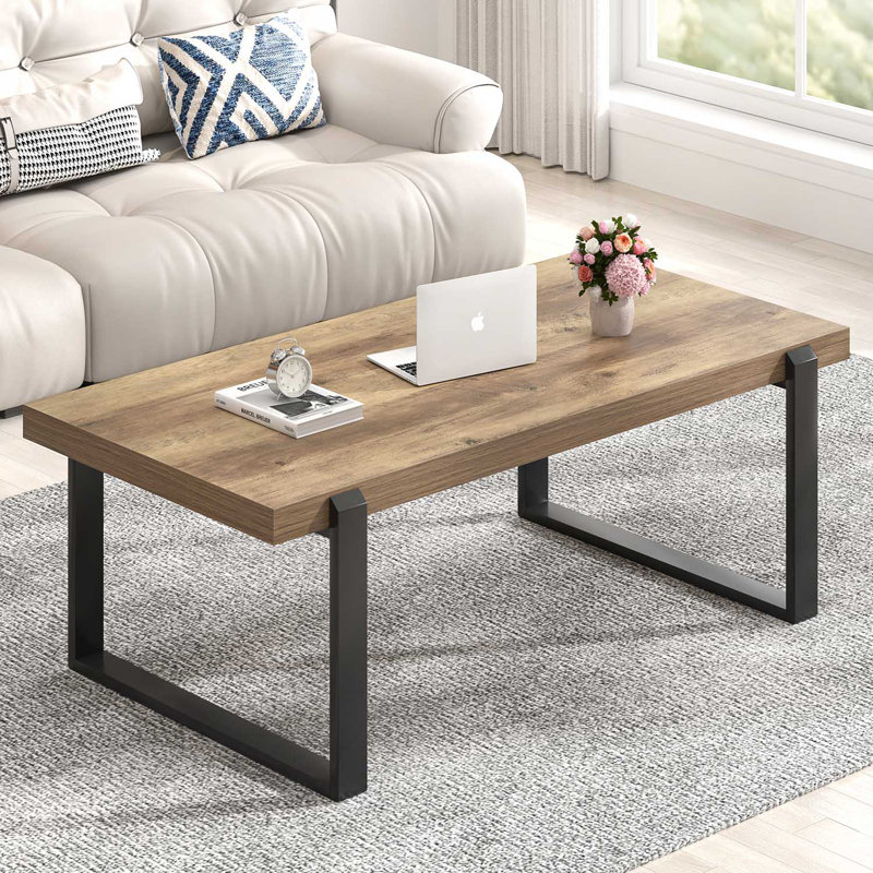 Hulste Minimalist Coffee Table, Light Brown, 18.2" H x 47" W x 25.4" D
