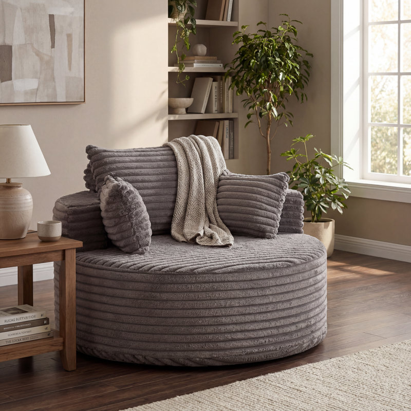 Fauteuil demi-tonneau en velours côtelé 55 po, Gris