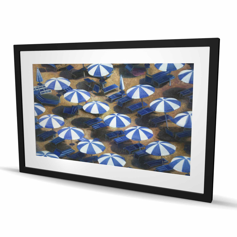 Parasols de plage - imprimé classique encadré bleu mat, H 24 po x l 36 po