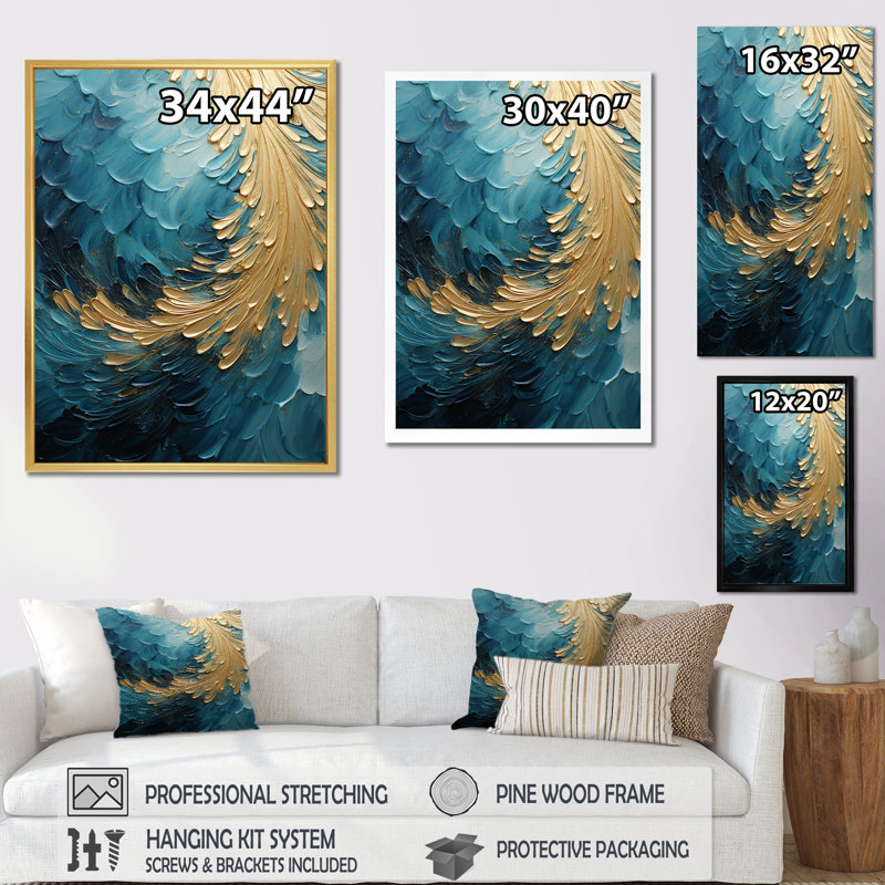 Gold Teal Ocean Spiral I - Abstract Spirals, reproduction sur toile encadrée, Toile tendue, H 44 po x l 34 po x P 1,5 po