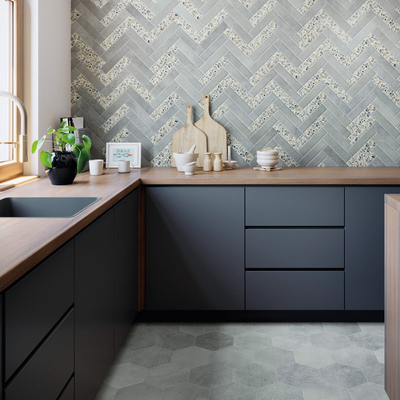 Atlas hexagonal 8 5/8 po X 9-7 / 8 po Carreau de porcelaine pour plancher et mur, Gris