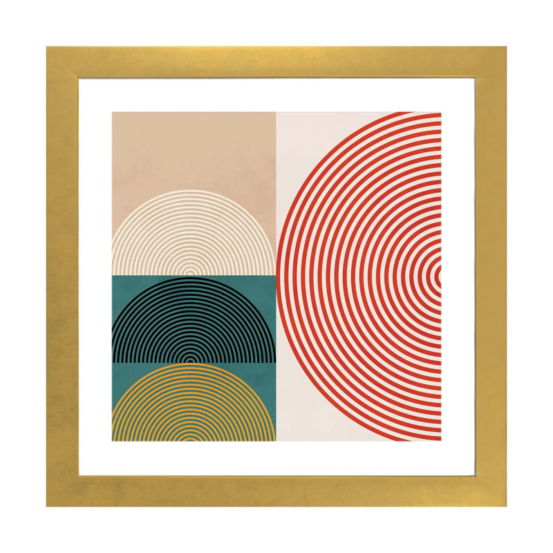 «Lines and Shapes III» par Ana Rut Bré - impression d'art graphique, H 16 po x l 16 po x p 1 po, Papier encadré doré, Blanc
