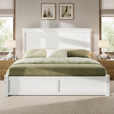 Adainville 50"H Modern King Size Solid Wood Bed with 2 Storage Drawers, White