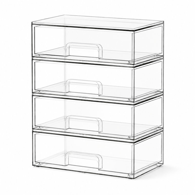 Ensemble de 4 boîtes de rangement pour biberons en acrylique, tiroir transparent empilable pour comptoir, meuble-lavabo, salle de bain, armoire et garde-manger, 4 L
