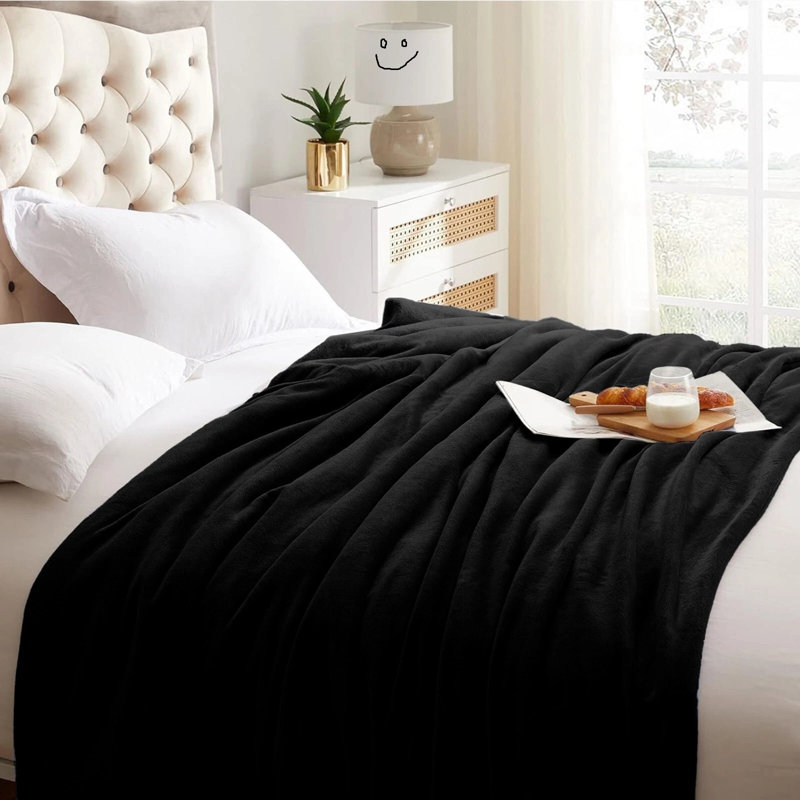 Plain Weave / Muslin Throw Blanket, 200cm W x 240cm L, Black