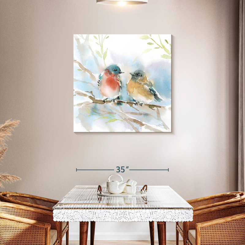 Paire d'oiseaux bleus Brampt au printemps, H 36 po x l 36 po