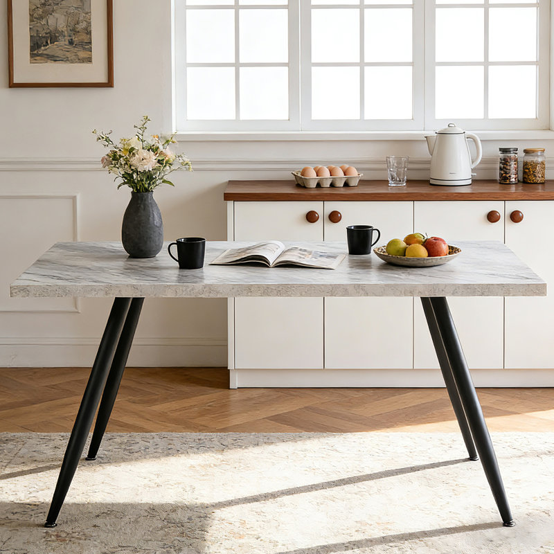 Industrial 150 x 90cm 6 Person Heavy Duty Dining Table, White Marble