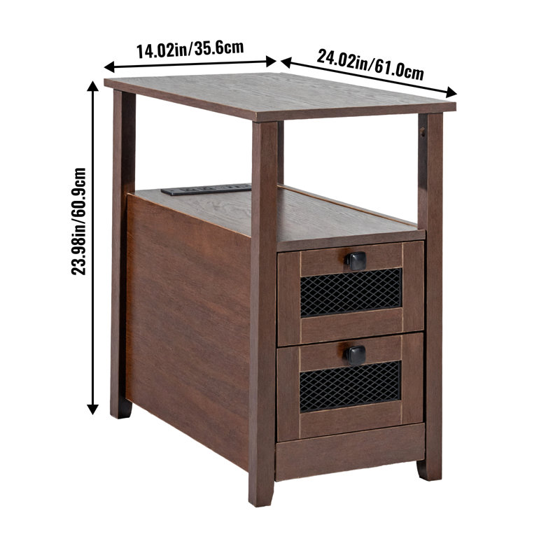 Stellweilan Farmhouse End Table, with USB Ports and Outlets, Coffee Table with Storage Cabinet and 2 Drawers