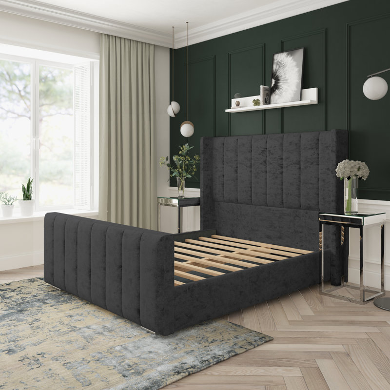 Aspen Crushed Velvet Upholstered Bed Frame, Black, Single (3')
