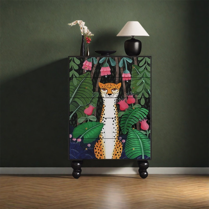 Armoire de rangement en noyer avec 5 grands tiroirs