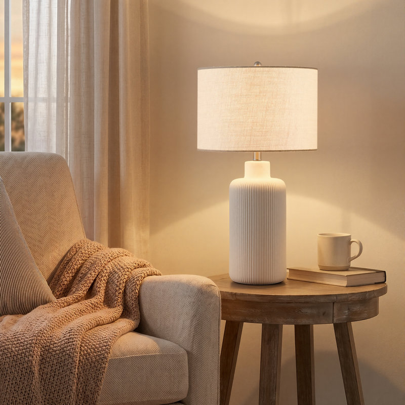 Mathel Cream Ceramic Table Lamp, 25.25" H x 14" W x 14" D