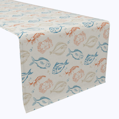 Table Runner, 100% Cotton, 16X108", Retro Sea