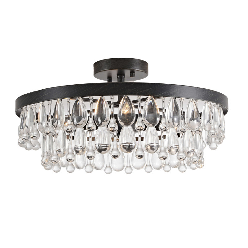 Viviana Black 4-light 18" Crystal Teardrop Round Flush Mount