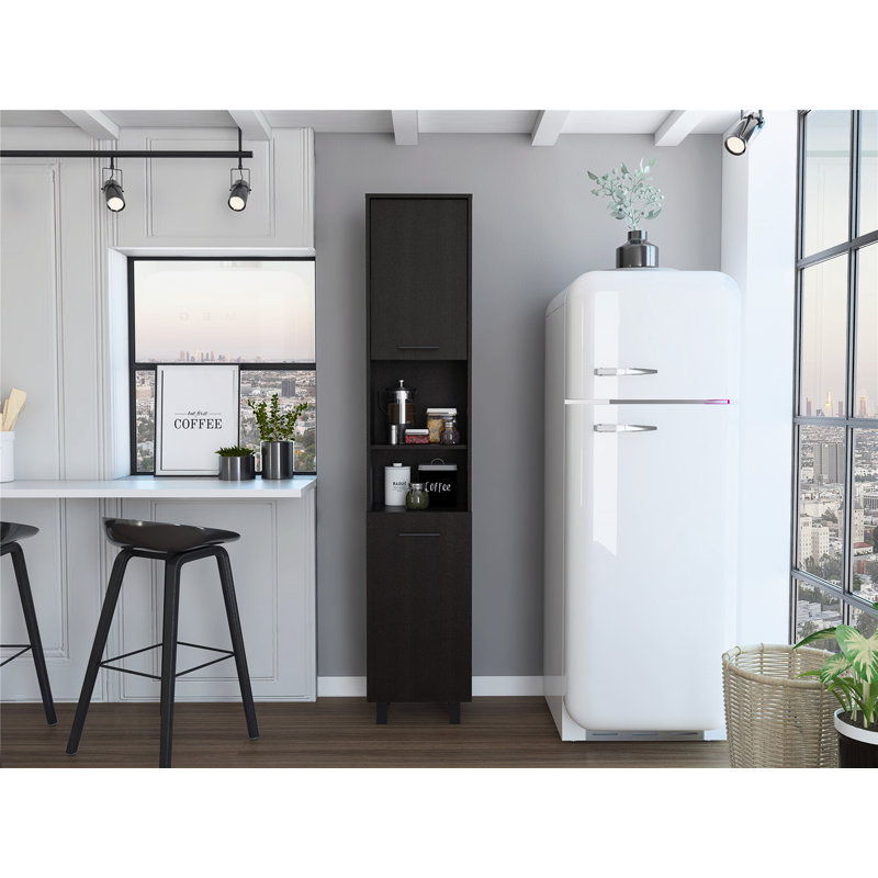 Garde-manger à 2 portes avec 2 espaces de rangement et 2 tablettes ouvertes, parfait pour le rangement et la présentation dans les maisons modernes